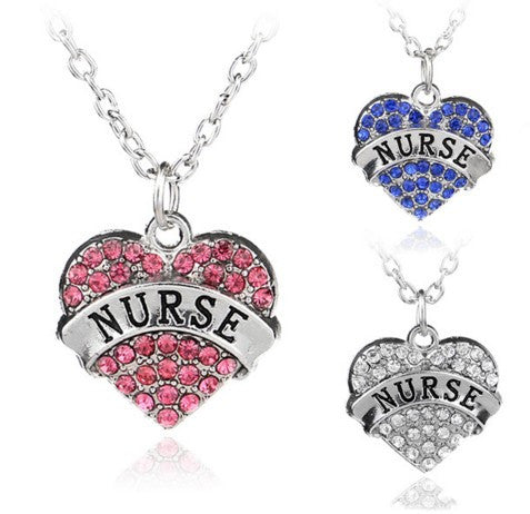 Nurse Crystal Heart Rhinestones Necklace