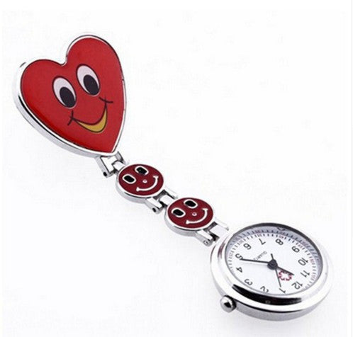 Red Heart Shape Quartz Movement Nurse Pocket Watch